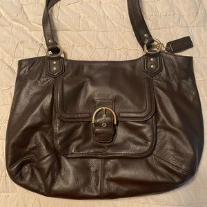 Campbell leather coach carry all. Dark brown with Gold accents.